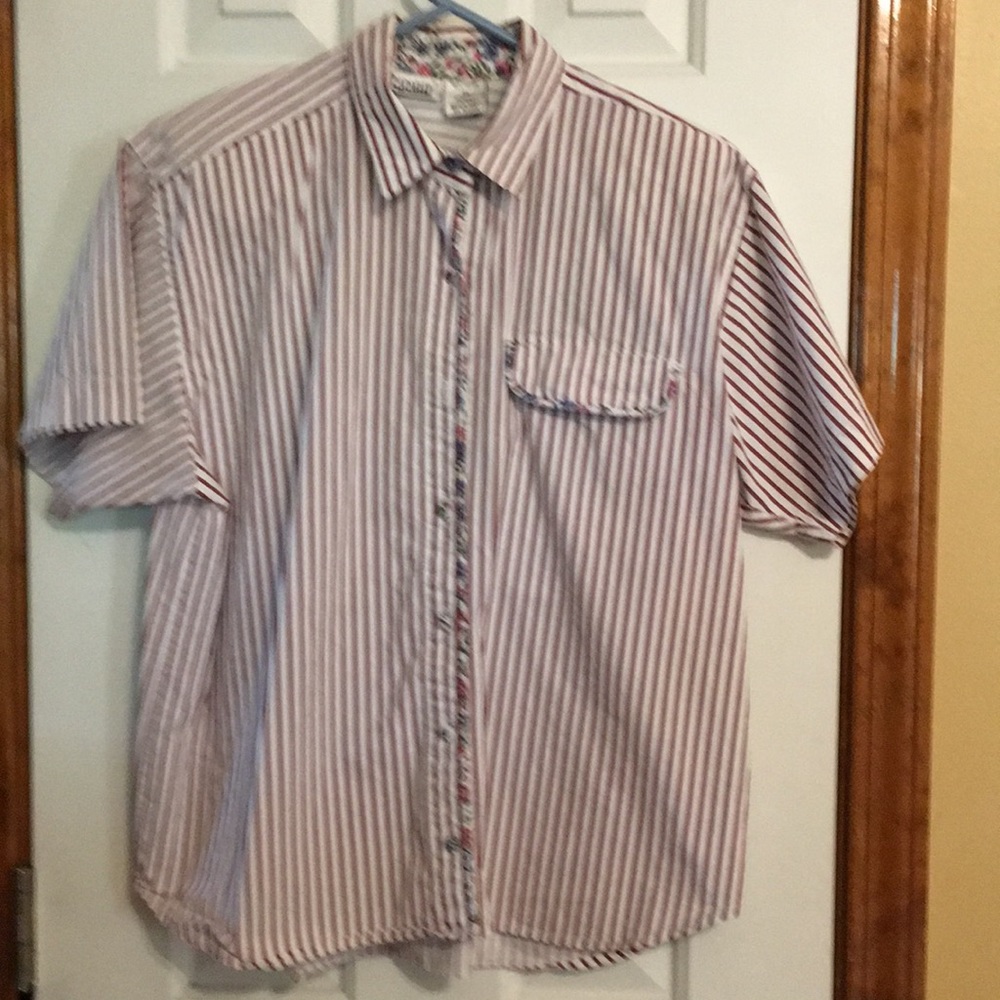 Capacity Petites Maroon and white striped blouse